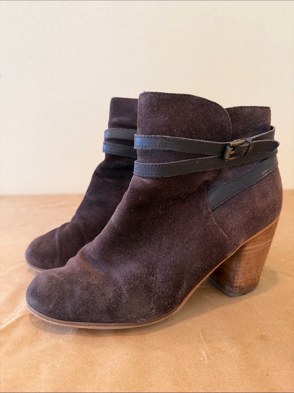 bp Dark Brown Suede Ankle Booties with Buckle Strap